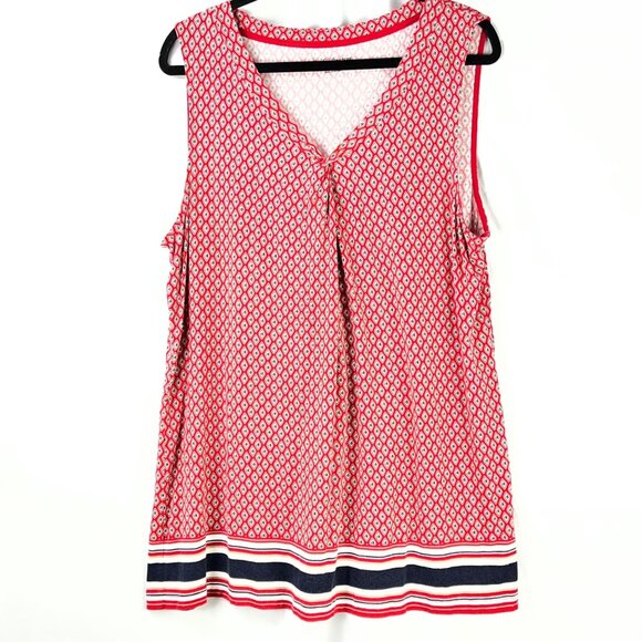 Croft & Barrow Red Geometric Sleeveless Shift Dress V Neck Size L Stretch - Picture 14 of 14